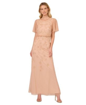 Women's Beaded Flutter-Sleeve Gown