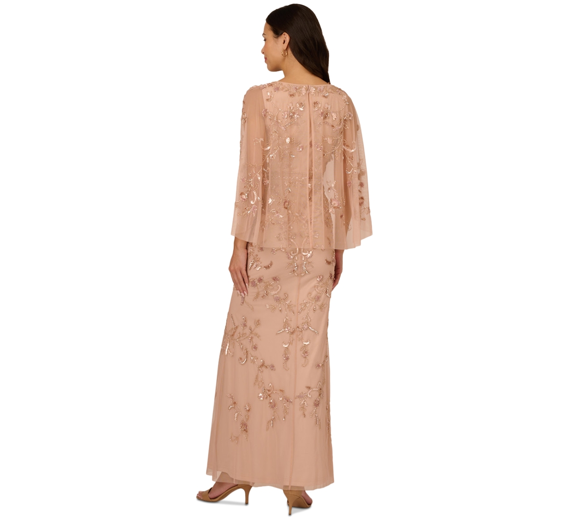 ADRIANNA PAPELL WOMEN'S BEADED CAPE-SLEEVE GOWN 
