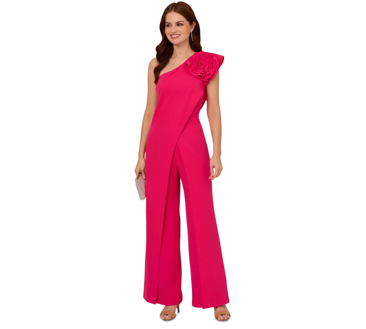 Women's Rosette One-Shoulder Jumpsuit - Geranium