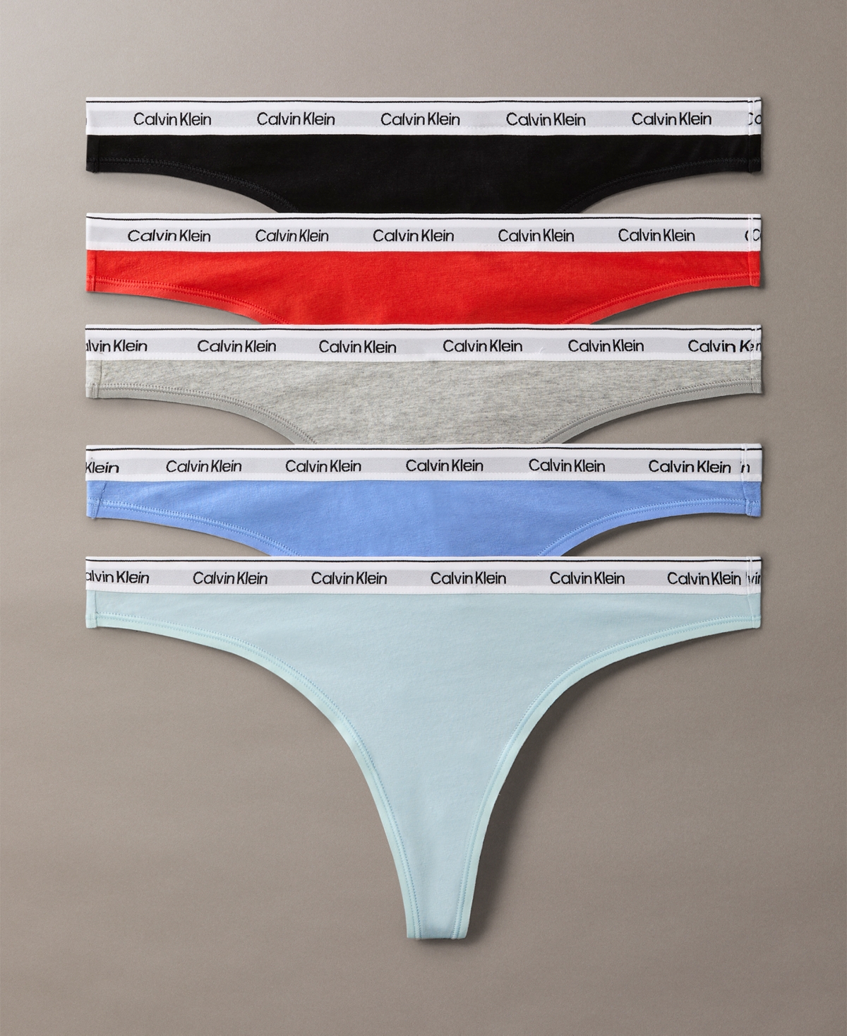 Shop Calvin Klein Women's 5-pk. Modern Logo Low-rise Thong Underwear Qd5221 In Black,grey Heather,sterling Blue,glacier