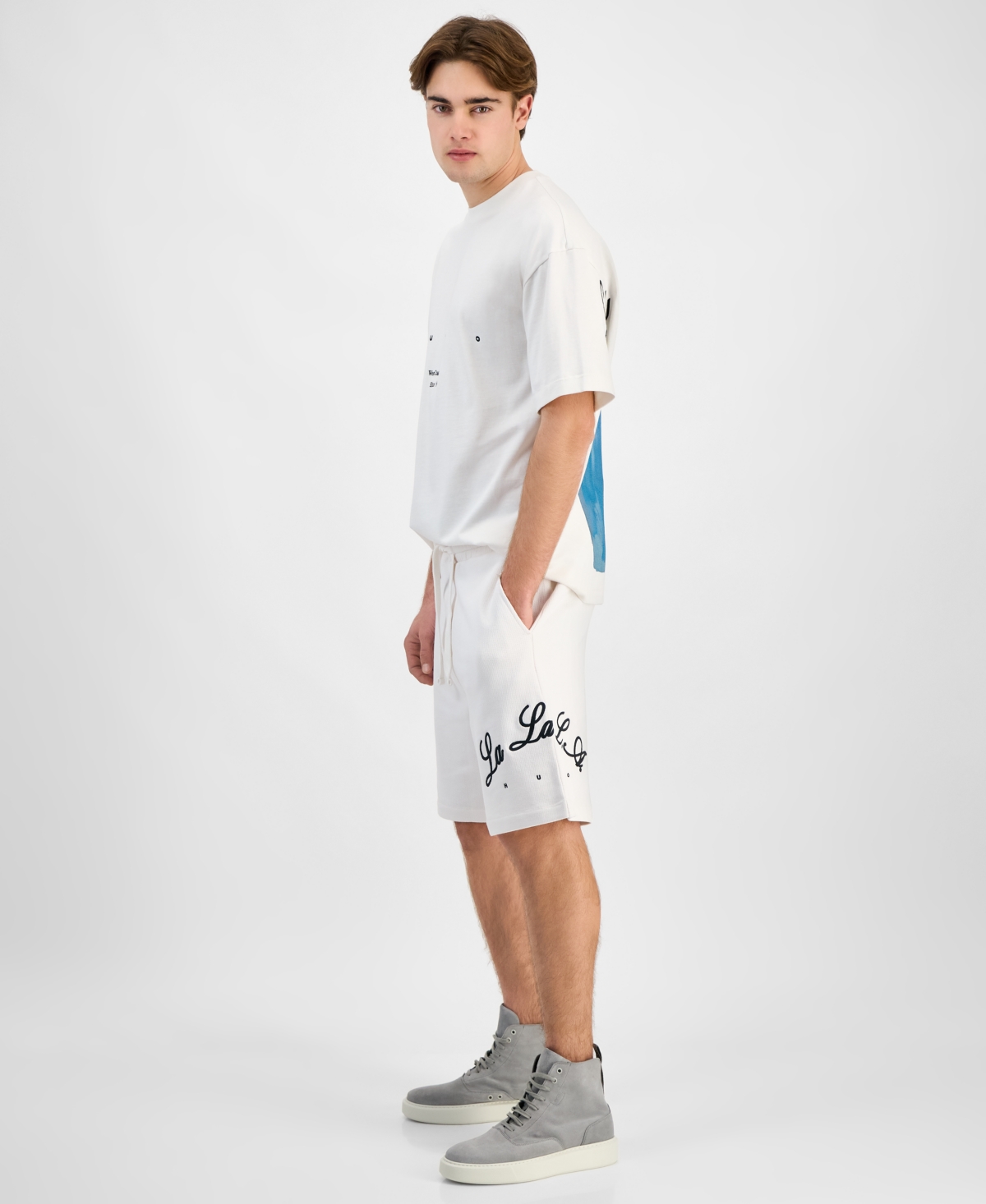 Hugo Boss Hugo By  Men's Duold Relaxed-fit Embroidered 8-1/2" Drawstring Shorts In Natural