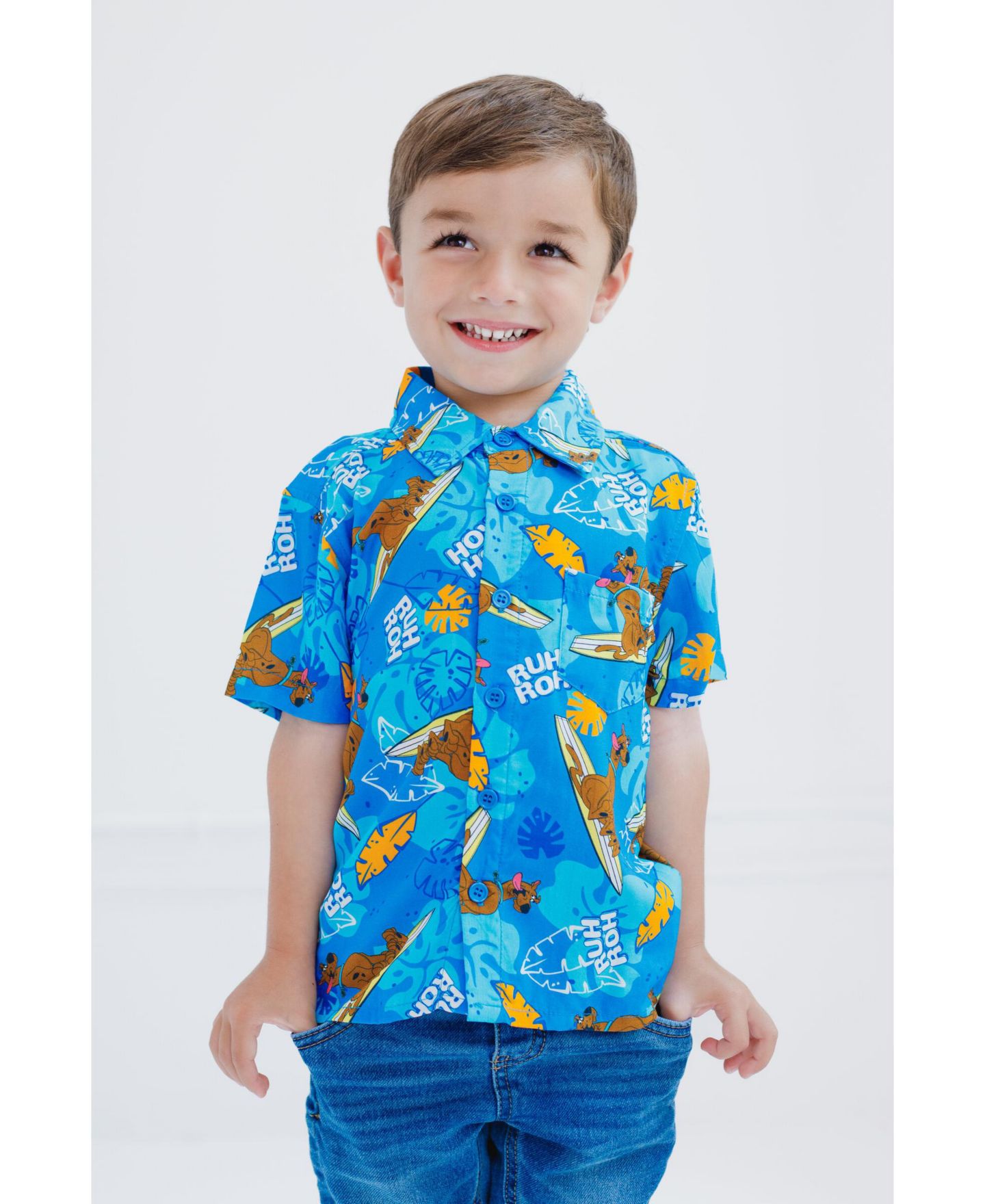 Детская рубашка Scooby Doo Scooby-Doo Hawaiian Button Down Dress Shirt, цвет: Синий — фото 2