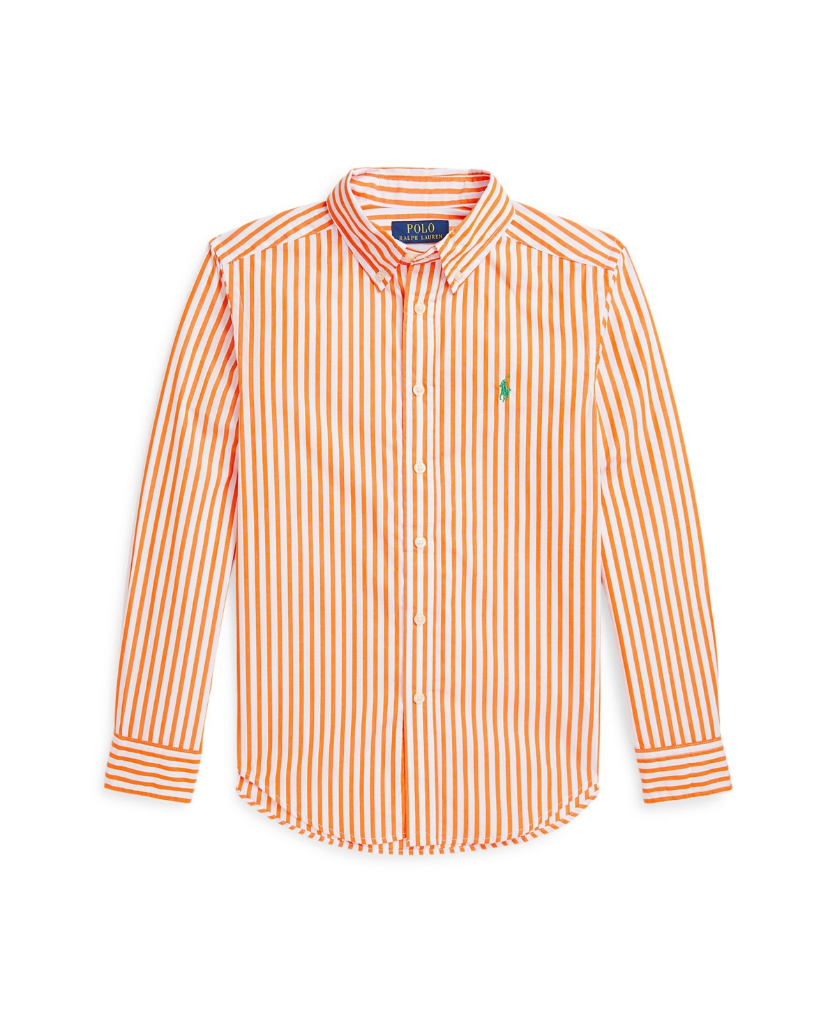 Polo Ralph Lauren Boy's Striped Pony Embroidered Sport Shirt In Orange,white