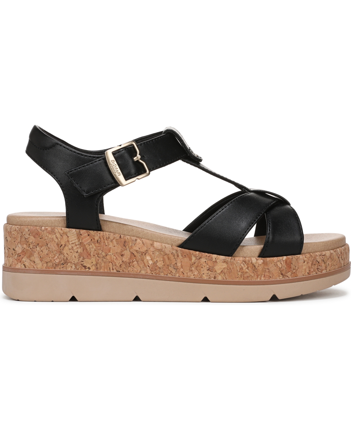 Shop Dr. Scholl's Women's Once Again T-strap Wedge Sandals In Black Faux Leather