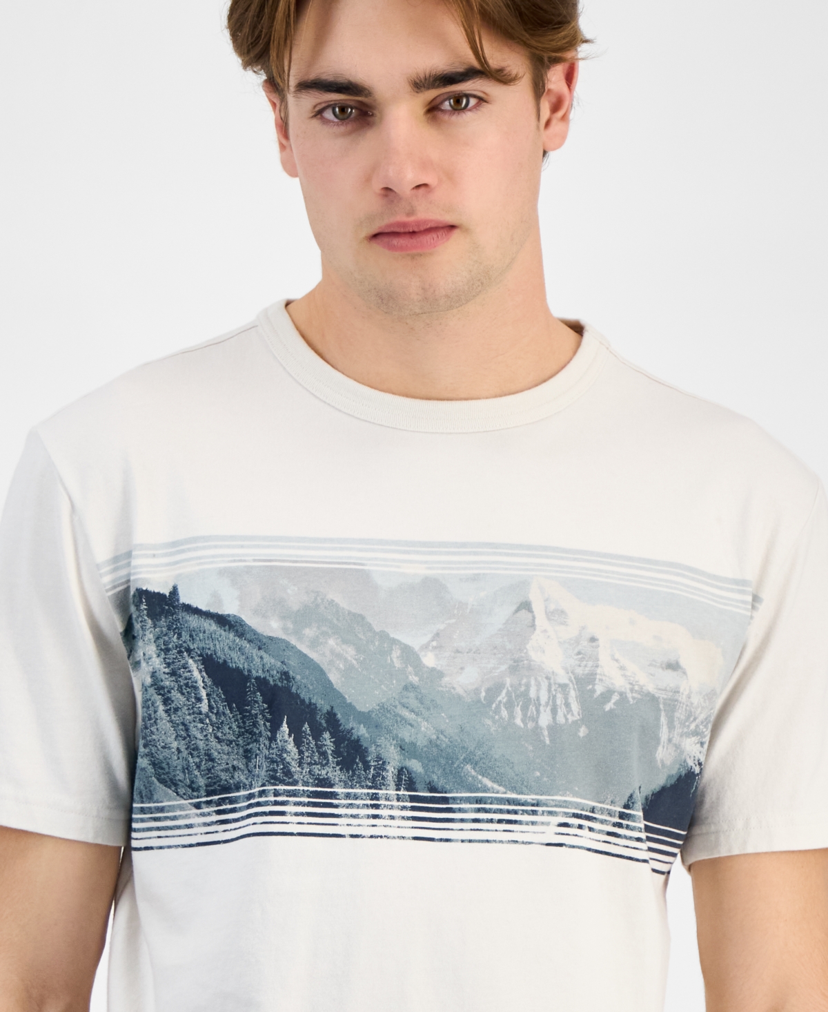 Shop Sun + Stone Men's Mountainous Regular-fit Graphic T-shirt, Exclusively At Macy's In Vintage White