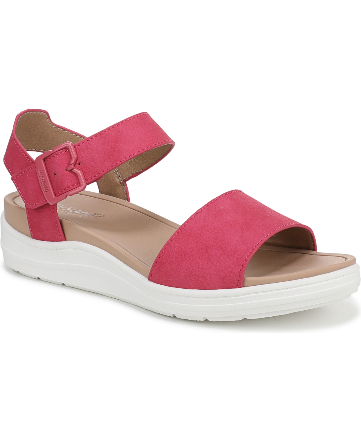 Shop Dr. Scholl's Women's Time Off Sky Sport Wedge Sandals In Pink Punch Faux Leather