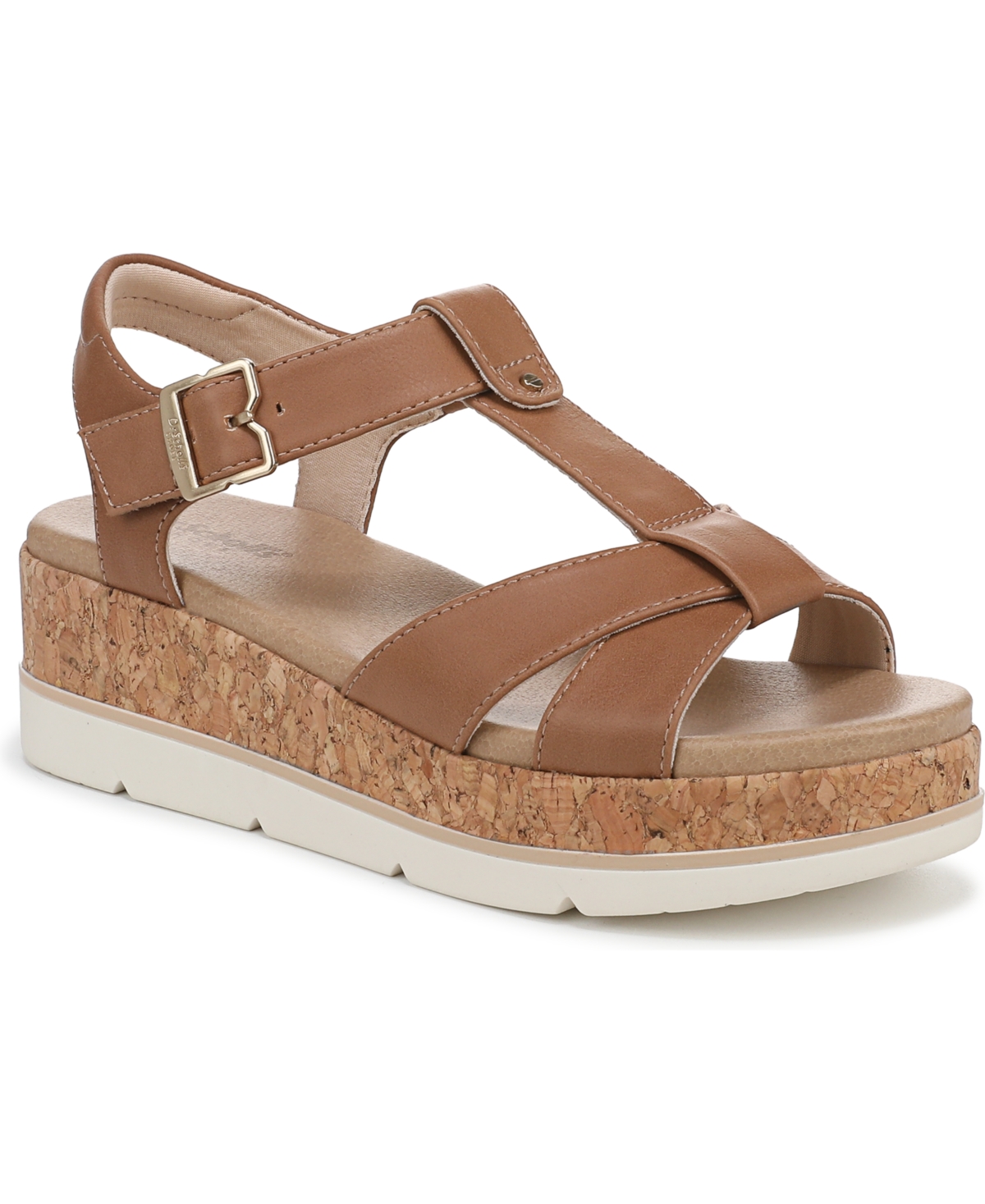 Shop Dr. Scholl's Women's Once Again T-strap Wedge Sandals In Honey Brown Faux Leather