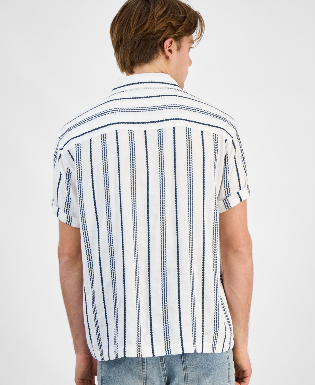 Sun + Stone Men's Felix Stripe Shirt, Exclusively At Macy's In Bright White