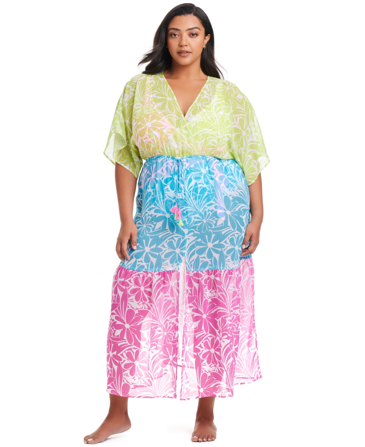 Shop Bleu By Rod Beattie Plus Size Sock It To Me Chiffon Dress Swim Cover-up In Multi