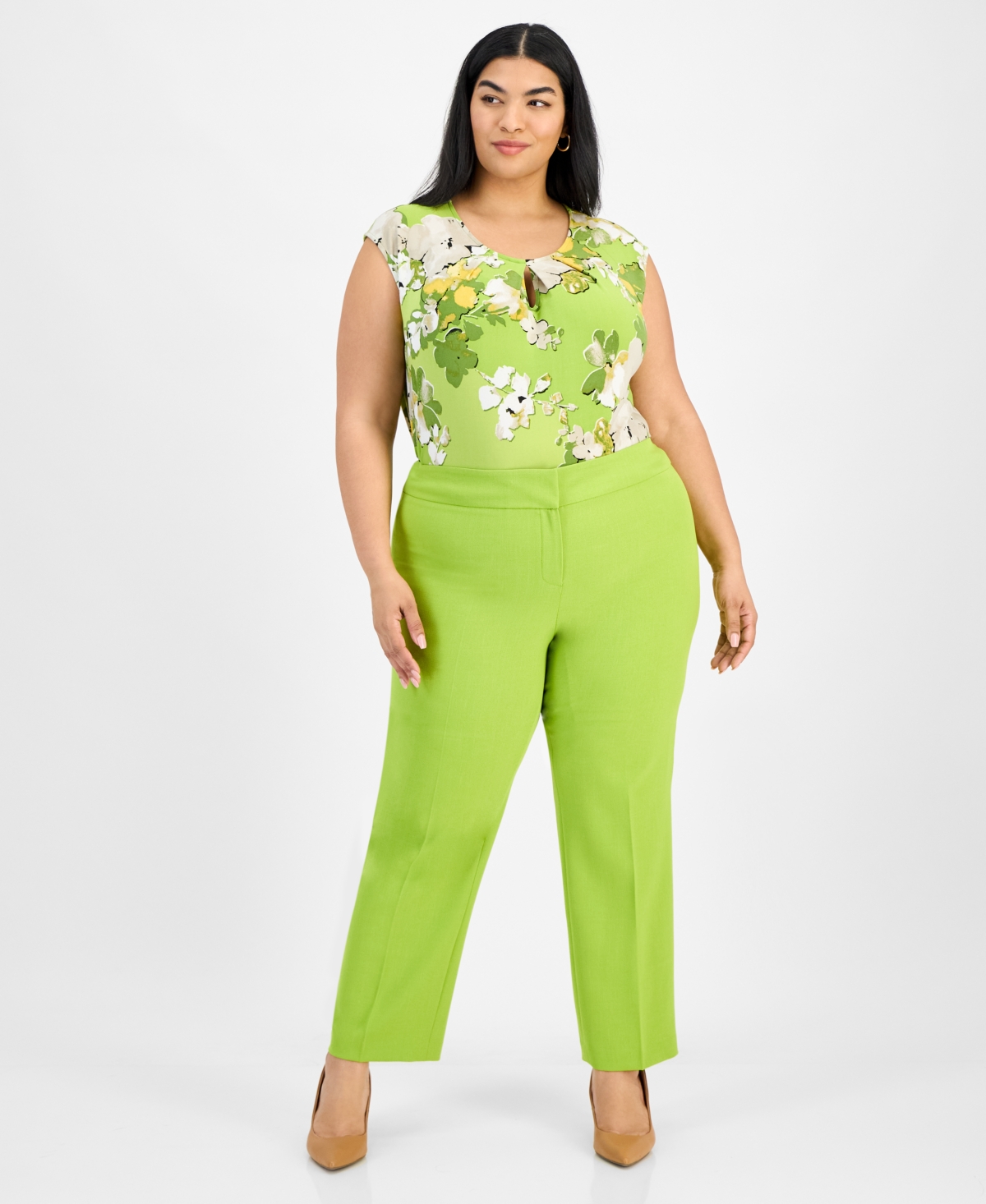Kasper Plus Size Stretch-crepe Straight-fit Suit Pants In Kiwi