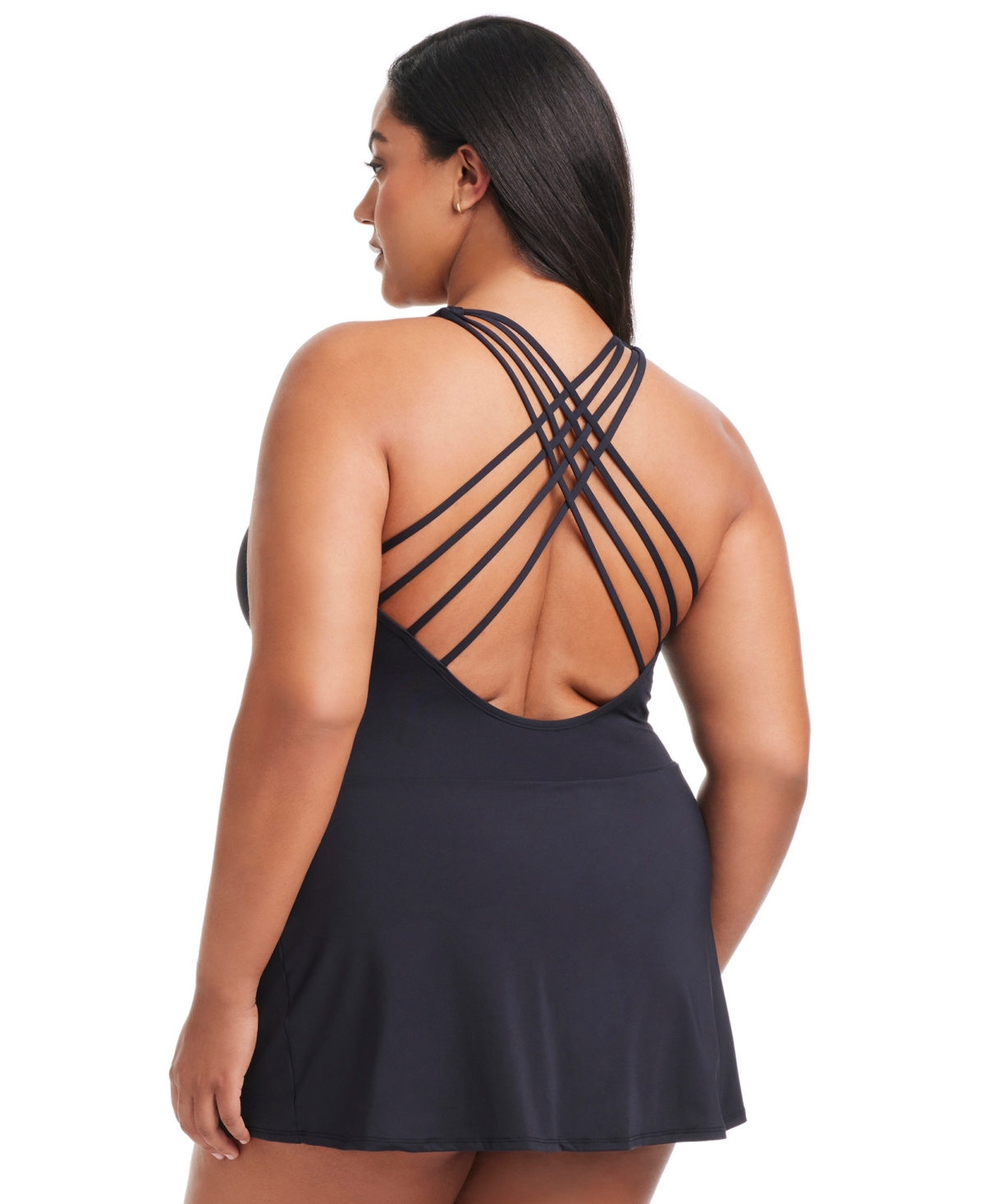 Bleu Rod Beattie Plus Size Dont Mesh With Me Mesh Inset Swim Dress In Black