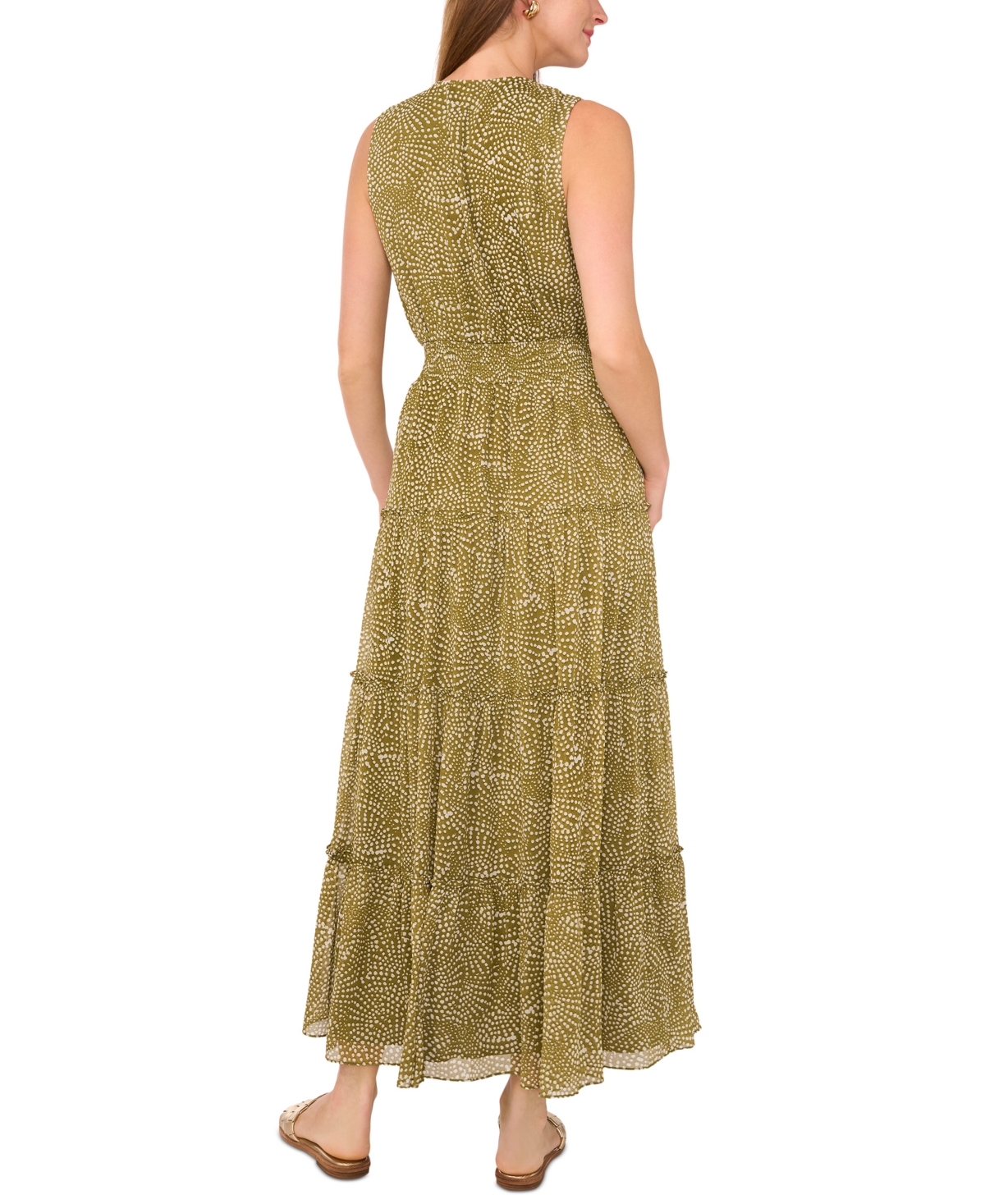 1.state Women's Printed Sleeveless Tiered Maxi Dress