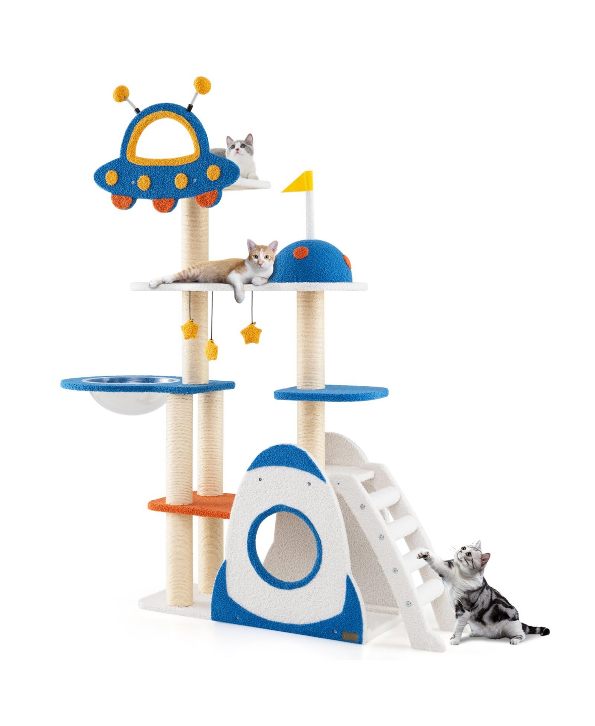 Space-Themed Cat Tree with Multi-Level Tower & Covered Scratching Posts Fun Playhouse for Cats - Multi-color