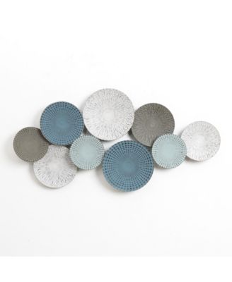 Multi-Color Distressed Plates 43.3-Inch Wide Abstract Metal Wall Decor