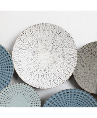 Multi-Color Distressed Plates 43.3-Inch Wide Abstract Metal Wall Decor