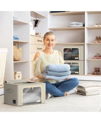 6 Pack Medium Foldable Storage Box - Metal Frame, Oxford Fabric, Large Window & Handles - Organization for Bedroom, Linens & Clothes