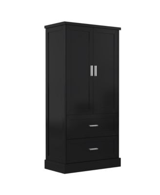 Tall Bathroom Storage Cabinet, Cabinet with Two Doors and Drawers, Adjustable Shelf, MDF Board, Black