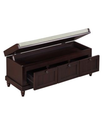 Classic Storage Bench with Cushioned Seat and Three Drawers for Entryway and Living Room (Espresso)