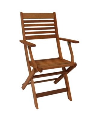 Meranti Wood with Teak Oil Finish Wooden Folding Patio Lawn Slatted Arm Chairs Set - Brown - 2pk