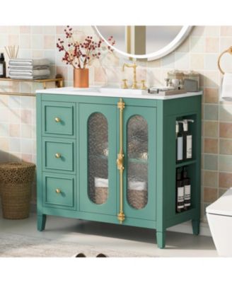 Solid Wood Bathroom Vanity Cabinet with Soft-Close Doors and 3 Drawers