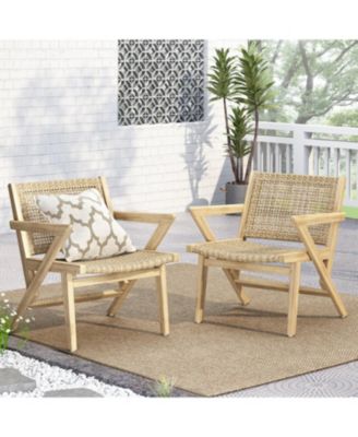 Streamdale Acadia Wood and Woven Wicker Set of 2 Club Chairs for Outdoor Relaxation