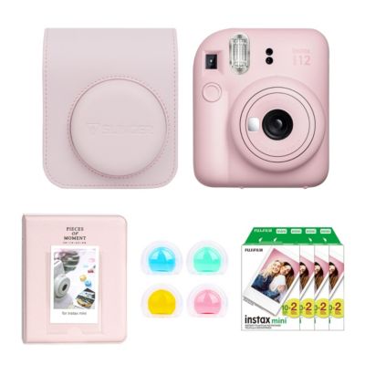 Instax Mini 12 Instant Film Camera, Clay White Bundle with Instax Mini Custom Case, Accessory Kit and Daylight Film