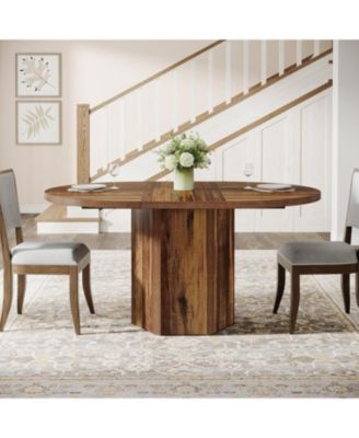 55.12 Inches Oval Dining Table for 4-6 People, Wood Kitchen Table, Rustic Dinner Room Table, Home Furniture Kitchen Table for Kitchen