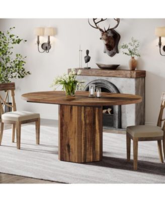 55.12 Inches Oval Dining Table for 4-6 People, Wood Kitchen Table, Rustic Dinner Room Table, Home Furniture Kitchen Table for Kitchen