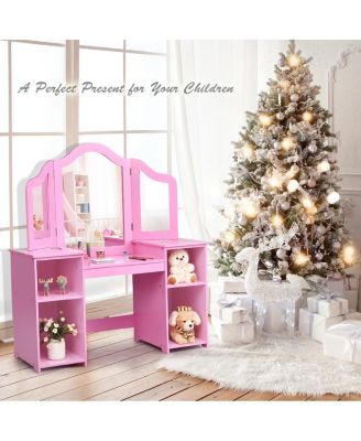 Kids Tri Folding Mirror Makeup Dressing Vanity Table Set