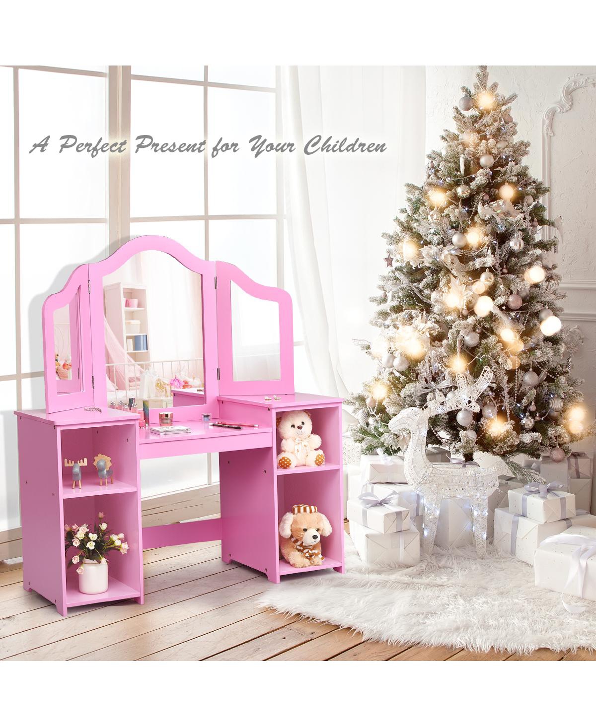 Kids Tri Folding Mirror Makeup Dressing Vanity Table Set