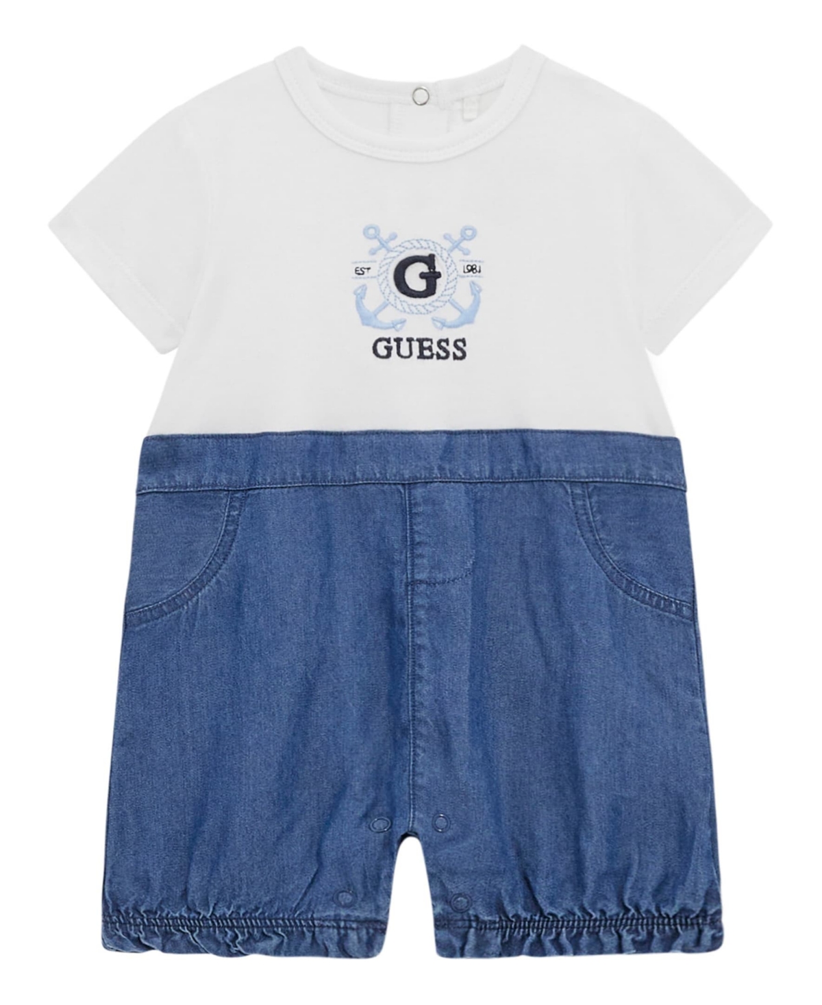 Guess Baby Boys 2-piece Mixed Media Chambray Shortall Set In White