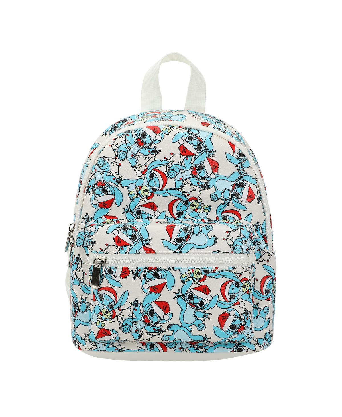 Stitch Santa Stitch All-Over Print White Faux Leather 10.6&#x22; Mini Backpack - Disney stitch santa