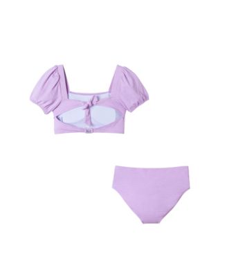Toddler/Child Girls Purple Puff Sleeve Two-Piece Swimsuit