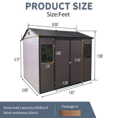 Streamdale 8x6ft Waterproof Resin Storage Shed with Floor, Windows, Lockable Door