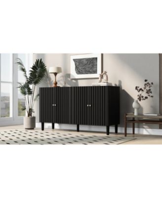 Elegant Four-Door Sideboard with Wavy Doors, Cylindrical Legs & Metal Handles