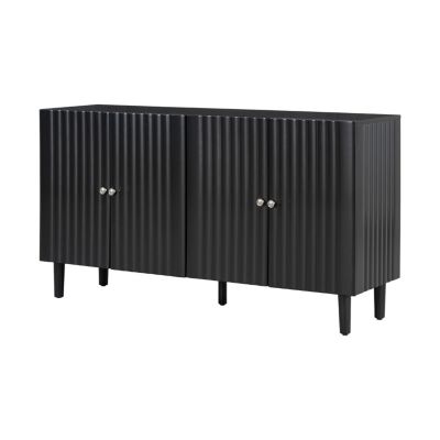 Elegant Four-Door Sideboard with Wavy Doors, Cylindrical Legs & Metal Handles
