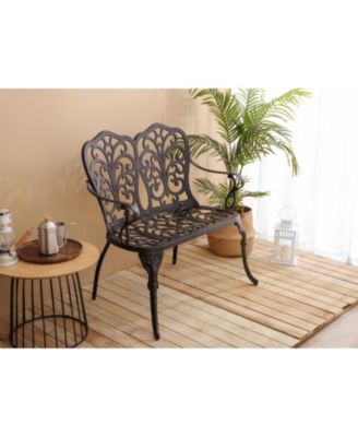 Streamdale Patio Garden Bench Metal Park Bench Cast Aluminum Outdoor Furniture with Floral Rose for Patio,Park,Lawn,Yard Black