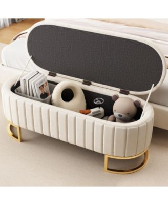 Streamdale 47 inches 1 CountFurniture Velvet Upholstered Ottoman Storage Bench, Button-Tufted, Beige