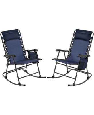 2pcs 26in Foldable Outdoor Rocking Lounger, Navy Blue