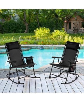 2pcs 26in Foldable Outdoor Rocking Lounger, Navy Blue