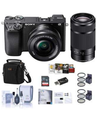 Sony Alpha a6100 Mirrorless Camera with 16-50mm + 55-210mm Lenses - Bundle with Camera Case, 32GB SDHC Card, 40.5mm Filter Kit, 49mm UV Filter, Card Reader, LCD Protector, Cleaning Kit, Mac Software