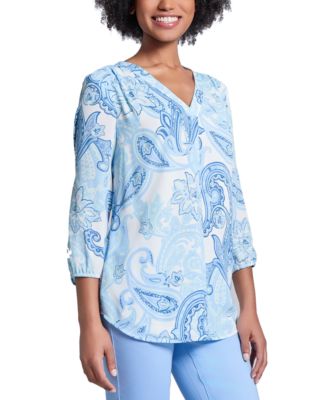 Petite Paisley V-Neck 3/4-Sleeve Tunic