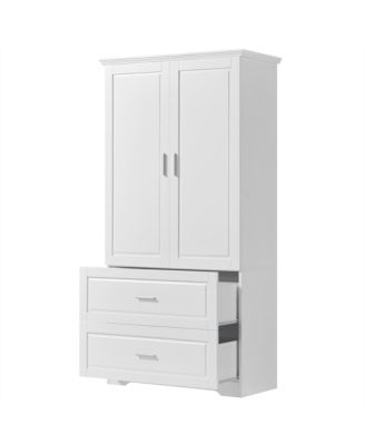 Tall Bathroom Storage Cabinet, Cabinet with Two Doors and Drawers, Adjustable Shelf, MDF Board, White