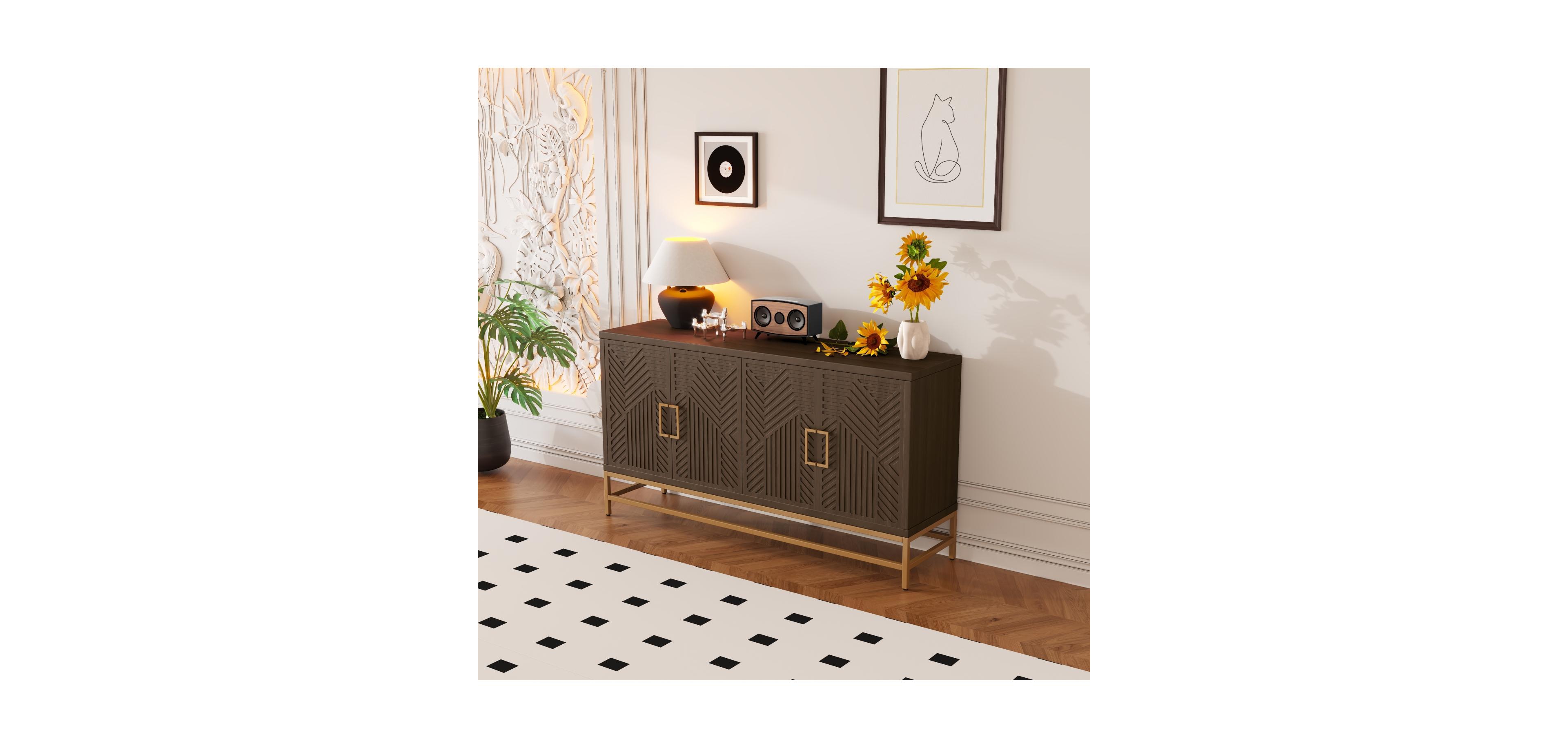 Streamdale Retro Sideboard with Adjustable Shelves and Metal Accents (Espresso)