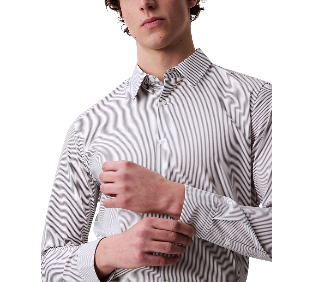 Calvin Klein Men's Stretch Striped Slim-fit Dress Shirt In Brilliant White