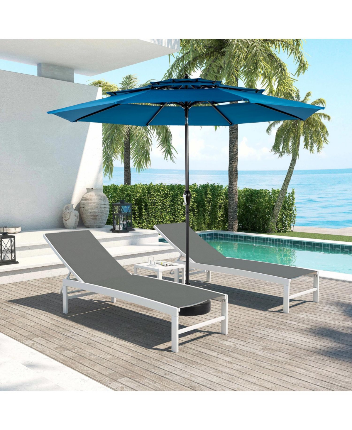 Streamdale 10ft 3-Tier Auto-Tilt Patio Umbrella (Dark Blue)