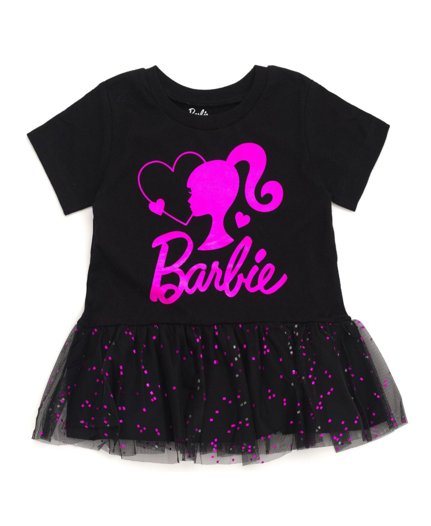 Брюки Barbie Metallic Print Peplum T-Shirt and Pants для девочек-малышей, цвет: Чёрный / Розовый — фото 3