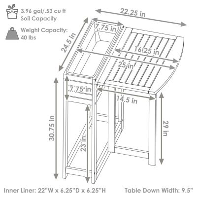 Acacia Wood Folding Table with Planter Box - 30.5" H