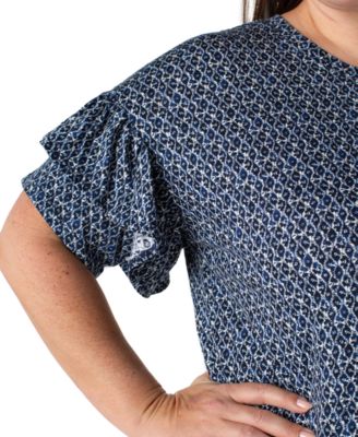Liverpool Plus Size Printed Ruffled Half-Sleeve Top