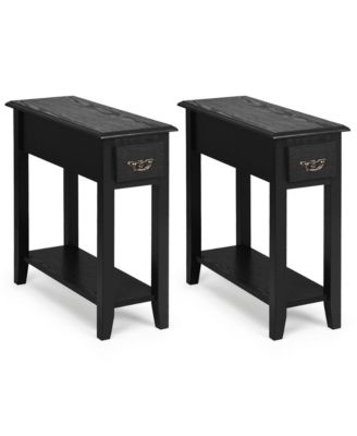 Set of 2 Nightstand 2 Tier End Bedside Sofa Side Table w/Drawer &Shelf